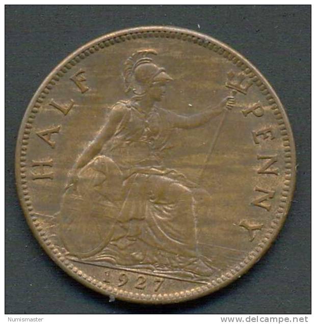 GREAT BRITAIN , 1/2 PENNY 1927 , UNC - C. 1/2 Penny