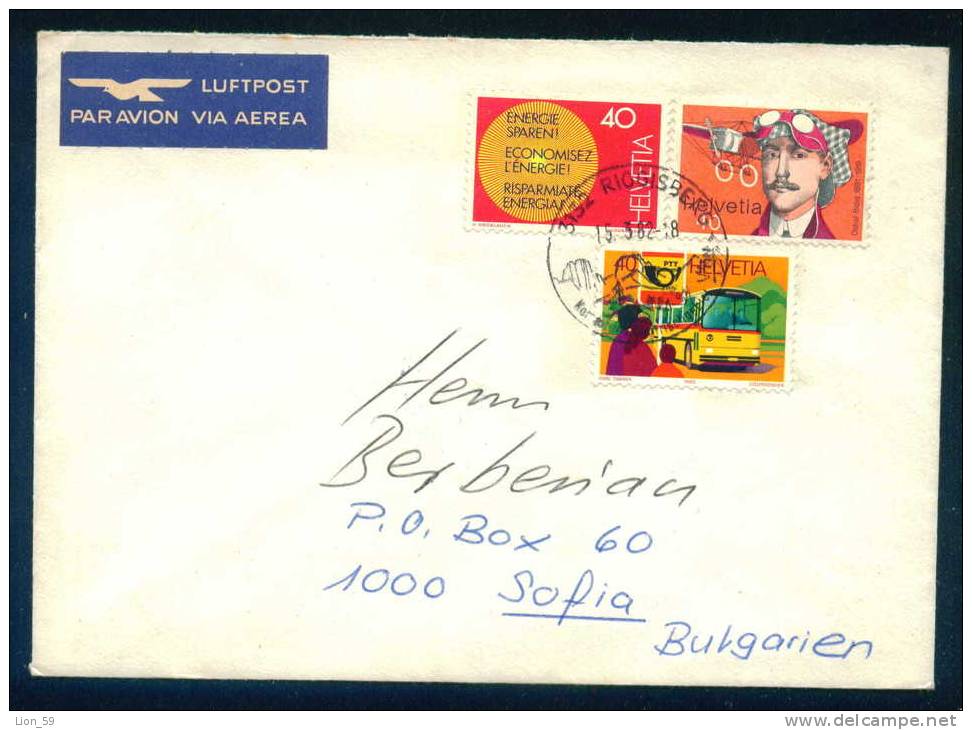 114308 / Envelope 1982 RIGGISBERG , TOURISM , POST BUS , AEROPLANE OSCAR BIDER Switzerland Suisse Schweiz Zwitserland - Busses