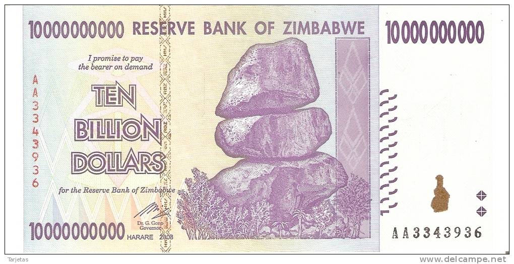 BILLETE DE ZIMBABWE DE 10 BILLION DOLLARS DEL AÑO 2008  (BANKNOTE) SIN CIRCULAR, UNCIRCULATED - Zimbabwe