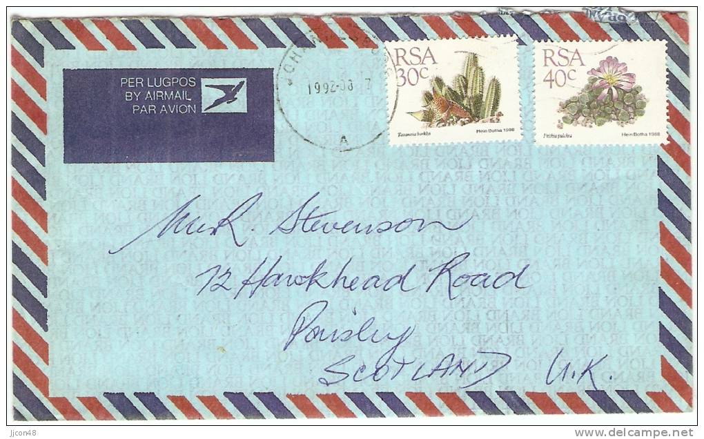 South Africa  1992 Airmail Letter To Scotland - Briefe U. Dokumente