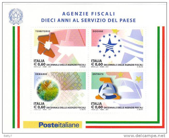 2011 ITALIA LE ISTITUZIONI AGENZIE FISCALI BF INTEGRO - Blocks & Sheetlets