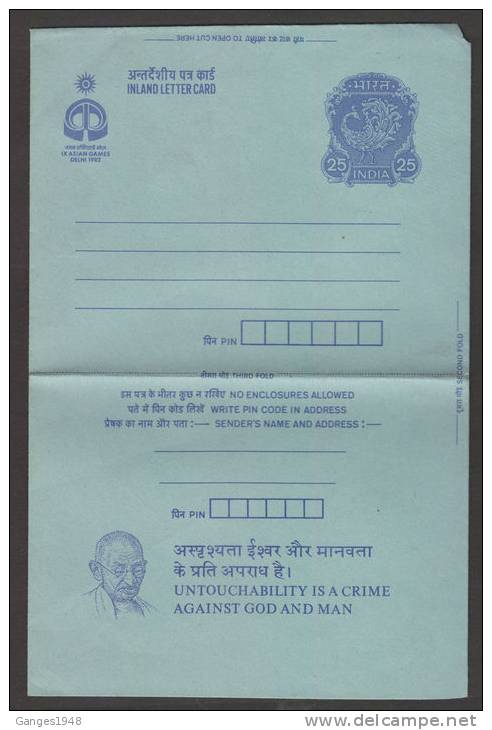 India Asian Games Mahatma Gandhi...UNTOUCHABILITY.. .Slogan Letter Card  # 34620  Indien Inde - Mahatma Gandhi