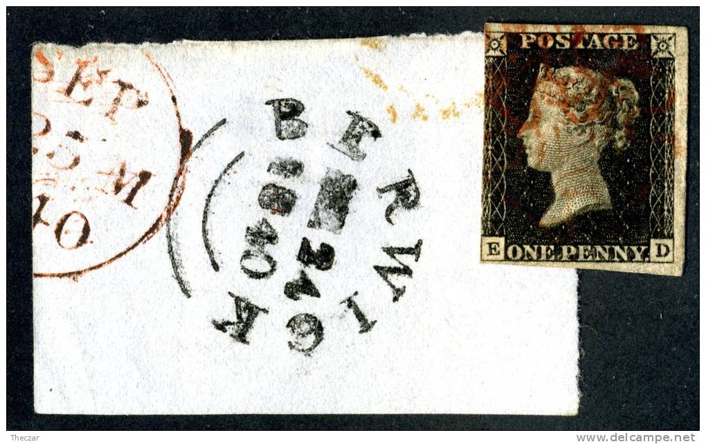 1840 GB  Sc#1 / SG#1 Used VF 3 Full Magins- ED Tied To Piece Cat. $350+ (102) - Oblitérés