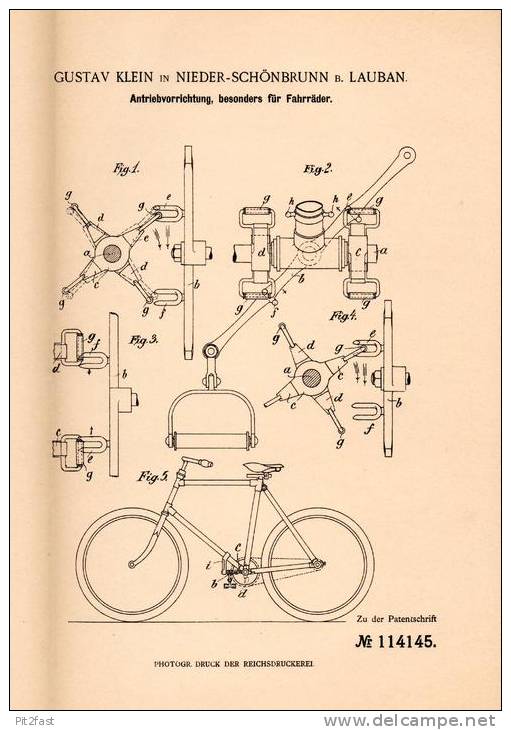 Original Patentschrift - G. Klein In Nieder Schönbrunn B. Lauban , 1900 , Antrieb Für Fahrräder , Fahrrad !!! - Sonstige & Ohne Zuordnung