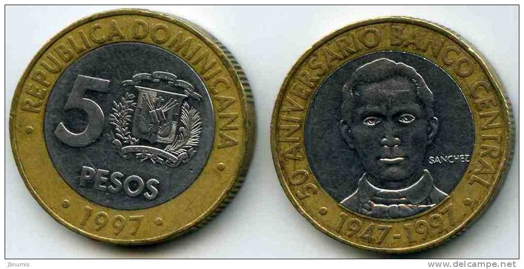 République Dominicaine Dominican Republic 5 Pesos 1997 50 Ans De La Banque Centrale KM 88 - Dominicaanse Republiek
