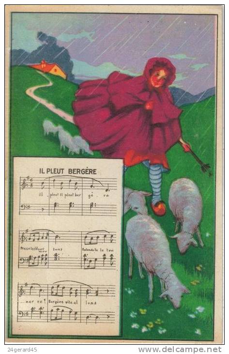 CARTON FORMAT CPSM CHANSON - Il Pleut Bergère (moutons) - Contes, Fables & Légendes