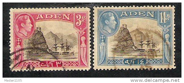 ADEN 1939 "Capture Of Aden" Painting, 3 Annas, 14 Annas, 2v, Used, - Aden (1854-1963)