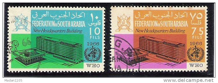 SOUTH ARABIAN FEDERATION ,  1966 WORLD HEALTH ORGANISATION HEADQUARTERS, 2v Comp Set, Used. - OMS