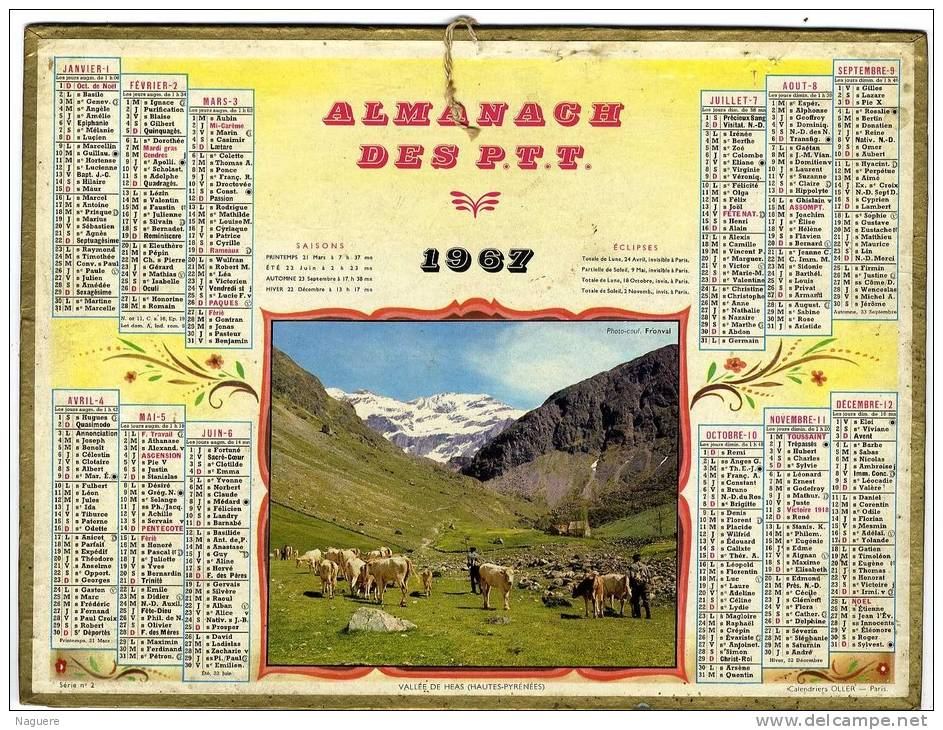 CALENDRIER ORIGINAL 1967  -    VALLEE DE HEAS - Grossformat : 1961-70