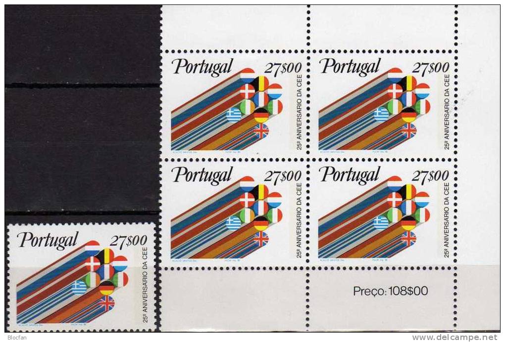 25 Jahre Verträge Rom CEPT 1982 Portugal 1556 Plus 4-Block ** 10€ Europa Flaggen-Band Bf Bloc Flags Sheet Of Unit Europe - Sonstige & Ohne Zuordnung