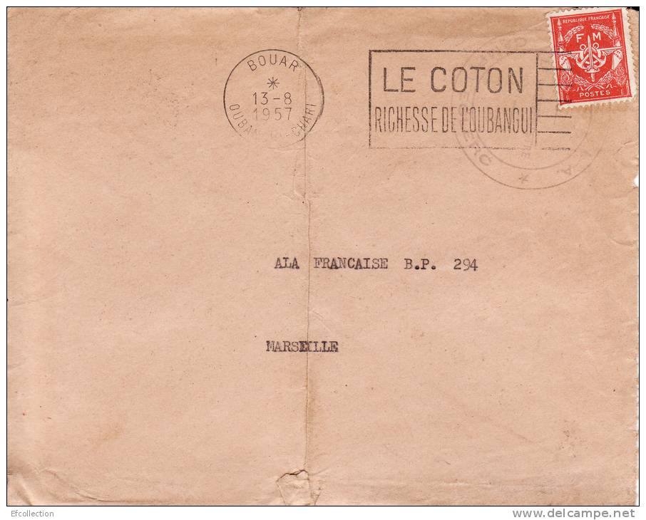 BANGUI - OUBANGUI - AFRIQUE - COLONIE - N° 12 FRANCHISE - TAMPON MILITAIRE CAMP L´ECLERC - FLAMME - LETTRE AVION - Lettres & Documents