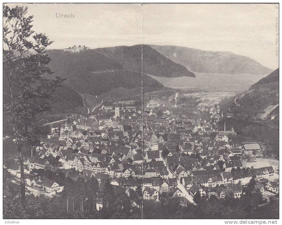 Doppelkarte: Bad Urach, Panorama Mit Hohenurach 1905 - Bad Urach