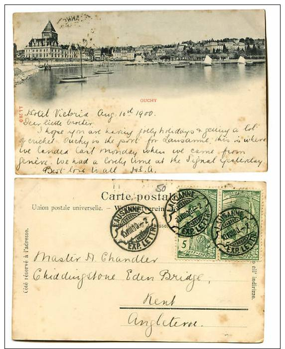 SWITZERLAND 1900 RAZOR Cancel 5c UPU's Ouchy U/B Postcard Used - Sonstige & Ohne Zuordnung