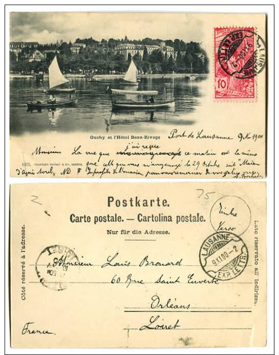 SWITZERLAND 1900 RAZOR Cancel 10c UPU Ouchy Et Hotel Beau-Riva - Sonstige & Ohne Zuordnung