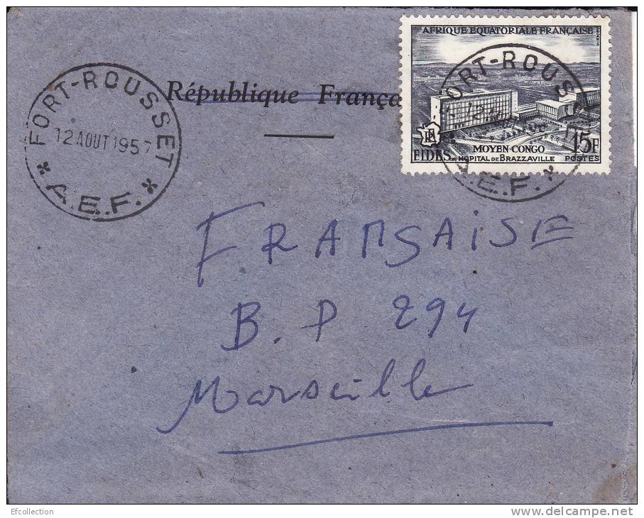 FORT ROUSSET - CONGO - 1957 - AFRIQUE - COLONIE FRANCAISE - N° 234 HOPITAL DE BRAZZAVILLE - LETTRE PAR AVION - Briefe U. Dokumente