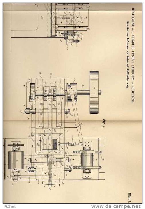 Original Patentschrift - J. Guise Und C. Ladbury In Redditch , 1900 ., Maschine Für Nadeln Auf Stoffstreifen !!! - Machines