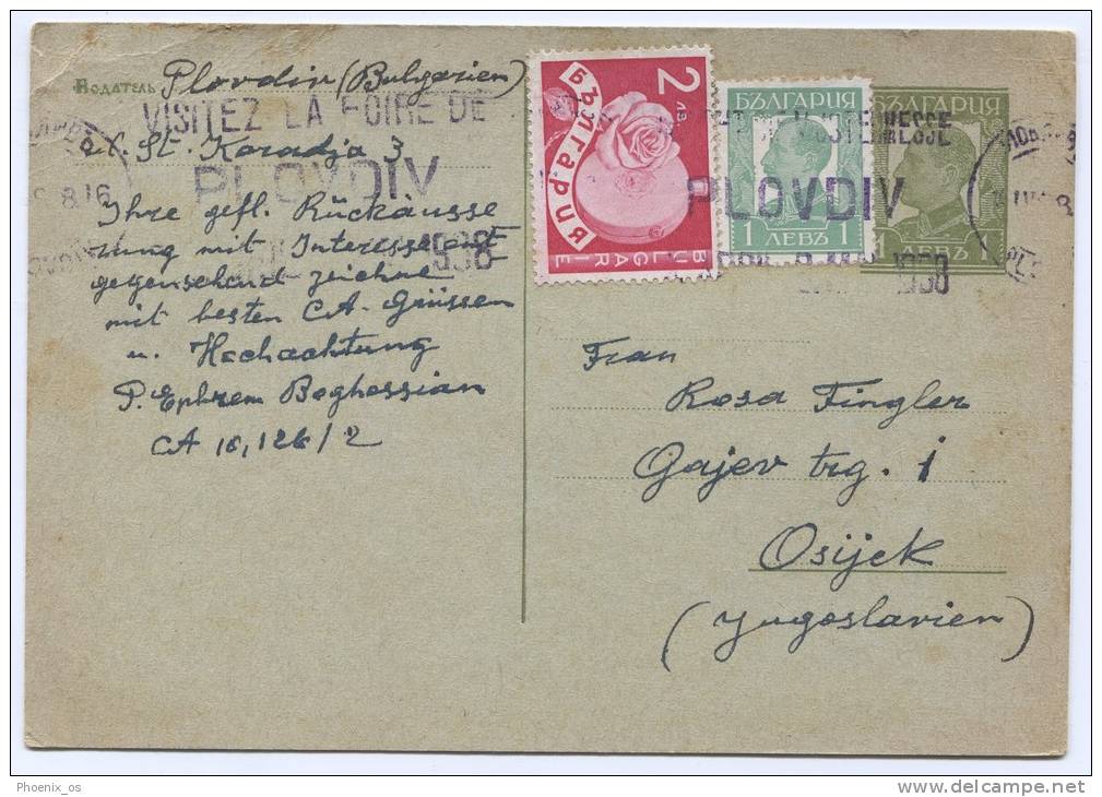 BULGARIA - Plovdiv, 1938. Postal Stationery To Croatia - Ansichtskarten