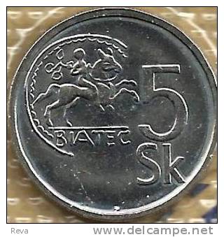 SLOVAKIA 5 KORUNAS MAN HORSE ANIMAL FRONT SHIELD BACK 1994 KM(?) UNC READ DESCRIPTION CAREFULLY !!! - Slovacchia