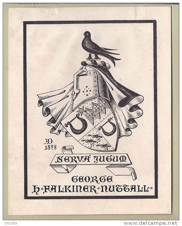 EX LIBRIS BOOKPLATE GEORGE FALKINER 1898 OISEAU BIRD VOGEL BLASON - Ex Libris