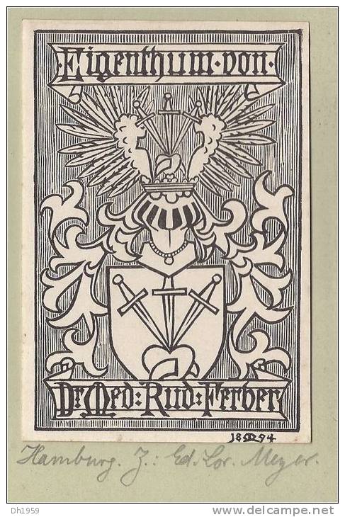 EX LIBRIS BOOKPLATE DR MED FERBER 1894 HAMBURG MEYER MEDICAL MEDECIN  LIVRE LECTURE BOOK BUCH - Ex Libris