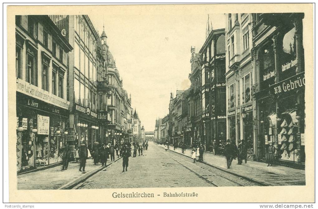 Gelsenkirchen, Bahnhofstrasse M. Verschiedenen Geschäften, Feldpost AK 1916 - Gelsenkirchen