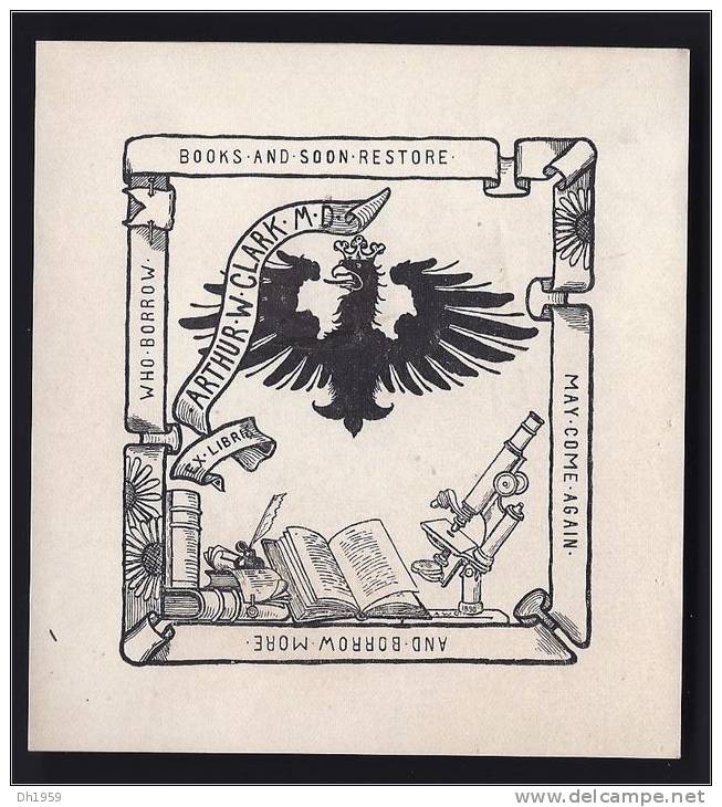 EX LIBRIS BOOKPLATE ARTHUR W CLARK M D  LIVRE LECTURE BOOK BUCH - Exlibris