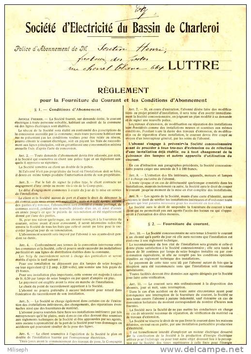 Règlement De La Société D'Electricité Du Bassin De Charleroi - Demande De Raccordement à Luttre - 1916   (2567) - Electricidad & Gas