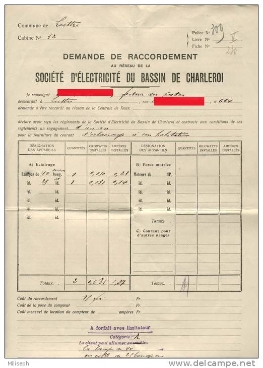 Règlement De La Société D'Electricité Du Bassin De Charleroi - Demande De Raccordement à Luttre - 1916   (2567) - Électricité & Gaz