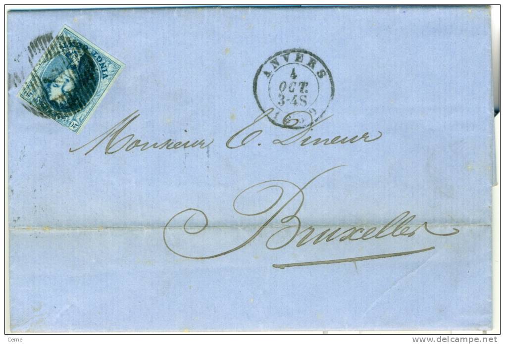 Belgique - No 11 Sur Lettre De Anvers (P4) Vers Bruxelles Du 04/10/1859, Cachet Bxls Verso, 4 Marges, See Scan - 1858-1862 Médaillons (9/12)