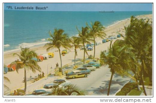 Fort Lauderdale FL Florida, Beach Scene, Great 1950s Autos, C1950sVintage Postcard - Fort Lauderdale
