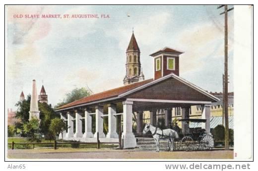 St. Augustine FL Florida, Old Slave Market, Horse-drawn Carriage On C1900s Vintage Postcard - St Augustine