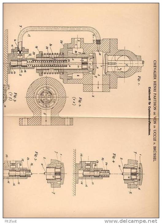 Original Patentschrift - Chevalier Parton De Von In Uccle B. Brüssel , 1899 , Ventil Für Motor , Automobile !!! - Cars