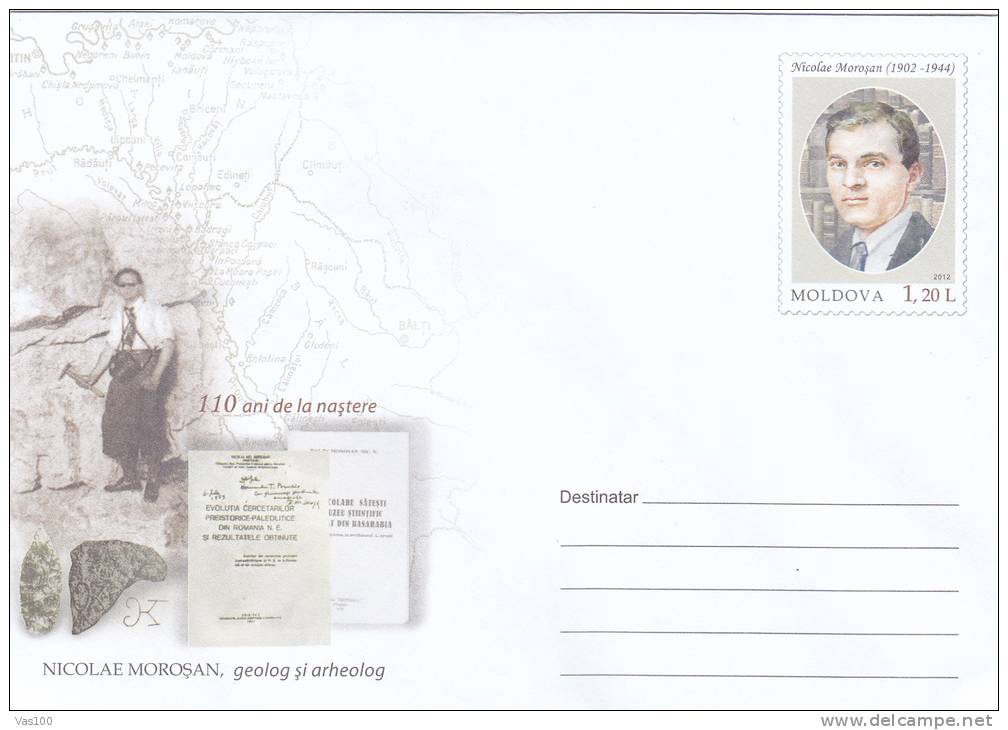 PREHISTORIC ARCHEOLOGIST AND GEOLOGIST NICOLAE MOROSAN,2012 COVER STATIONERY UNUSED MOLDOVA. - Préhistoire