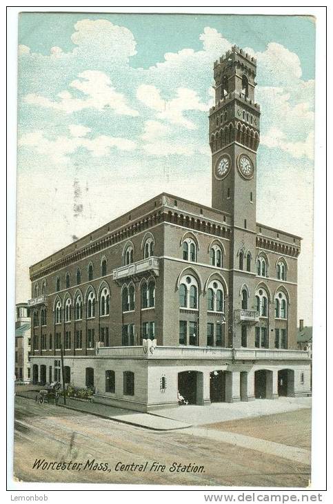 USA, Worcester, Mass, Central Fire Station, 1907 Used Postcard [11511] - Worcester