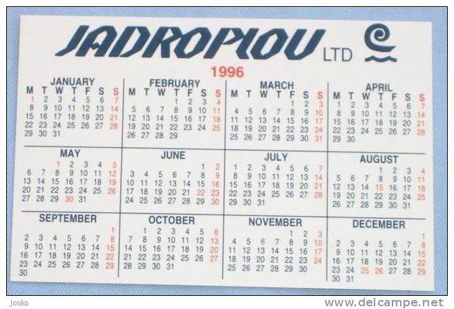 JADROPLOV Ltd - International Maritime Transport ( Croatian Small Calendar ) Cargo Ship Buque De Carga Frachtschiff Nave - Tamaño Pequeño : 1991-00