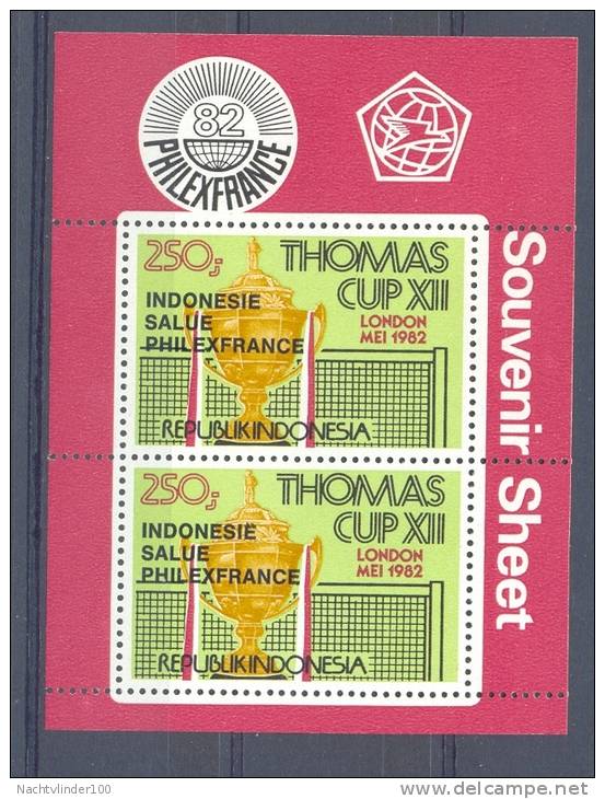 Mgm1113 THOMAS CUP BADMINTON OVERPRINT BLACK SHEET INDONESIA 1982 PF/MNH - Badminton