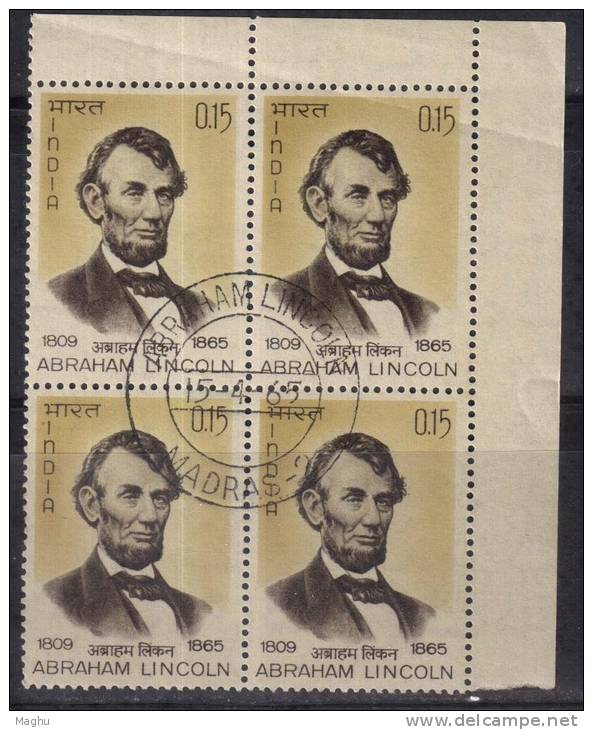 First Day Postmark India 1965 MNH, Block Of 4, Abraham Lincoln, Famous People. As Scan - Altri & Non Classificati