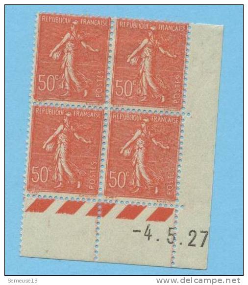 Semeuse 50 C. Rouge Lignée En Bloc De 4 Coin Daté - 1903-60 Semeuse Lignée