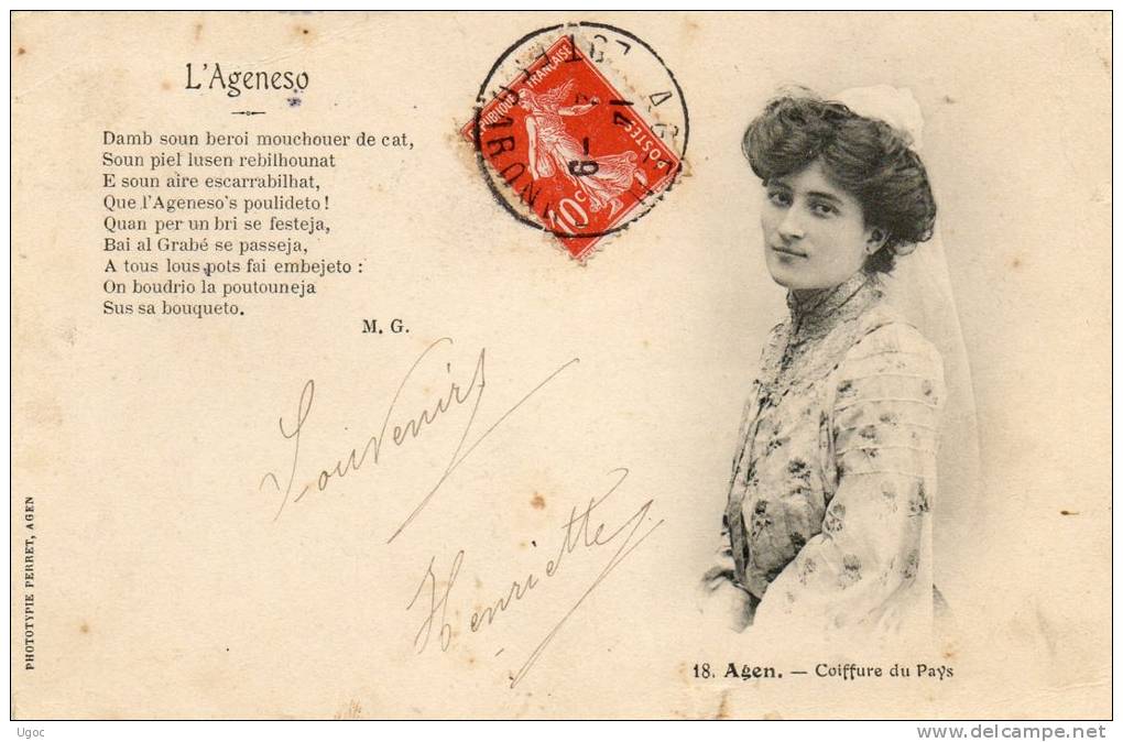 CPA - 47 - AGEN - Coiffure Du Pays - Poème - Petite Déchirure En Bas - 278 - Agen