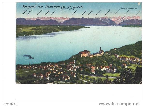 Litho Panorama Vom Starnberger See Starnberg Mit Schiff 14.5.1920 - Starnberg