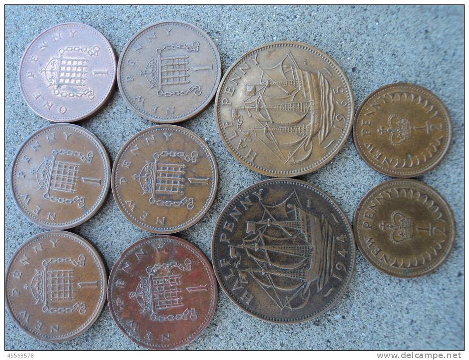 GRAN BRETAGNA - LOTTO MONETE VARI ANNI 1971-1973-1974-1998-1944 E 1965 - C. 1/2 Penny