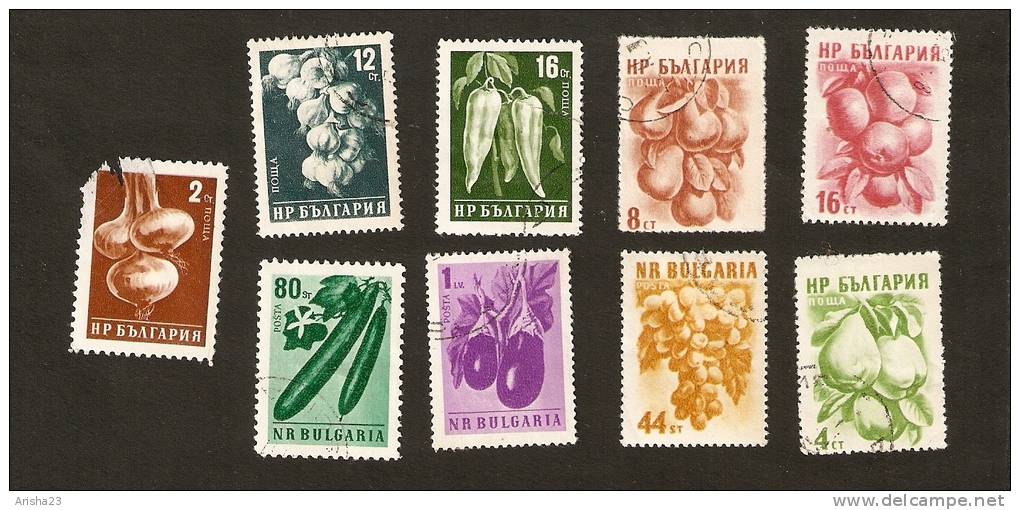 5. Bulgaria, LOT Set Of 9 - 1958 Vegetables - 1956 Fruits - Flora - Used Stamps