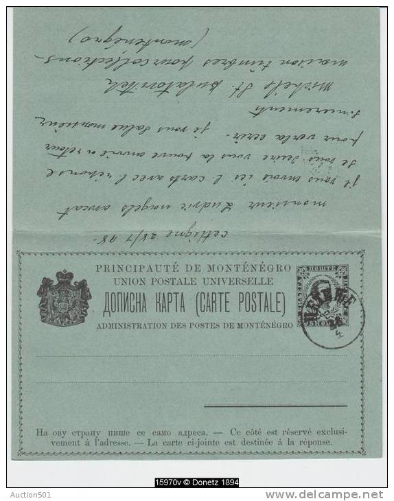 15970 To BELGIUM Montenegro Postal Stationery Card Wtih Reply Used In 1898 - Montenegro