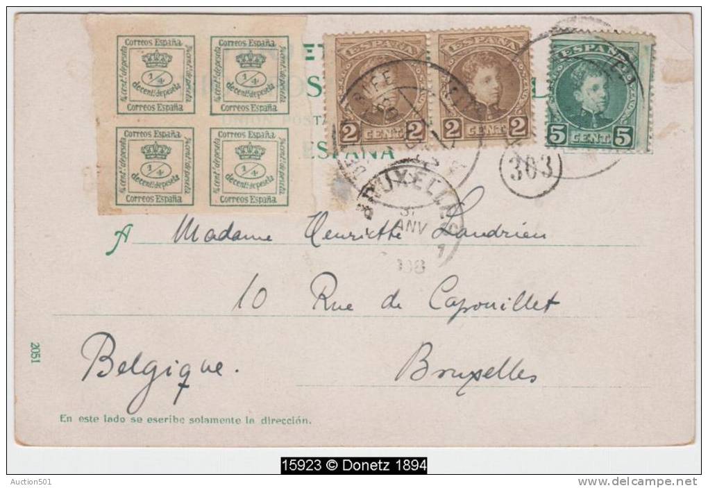 15923 Tenerife 1908 Postcard To Belgium - Nice Franking - Lettres & Documents