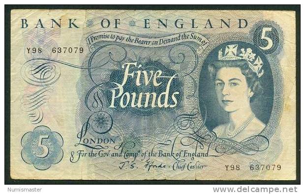 GREAT BRITAIN , 5 POUNDS (1966-70) , P-375b - 5 Pounds