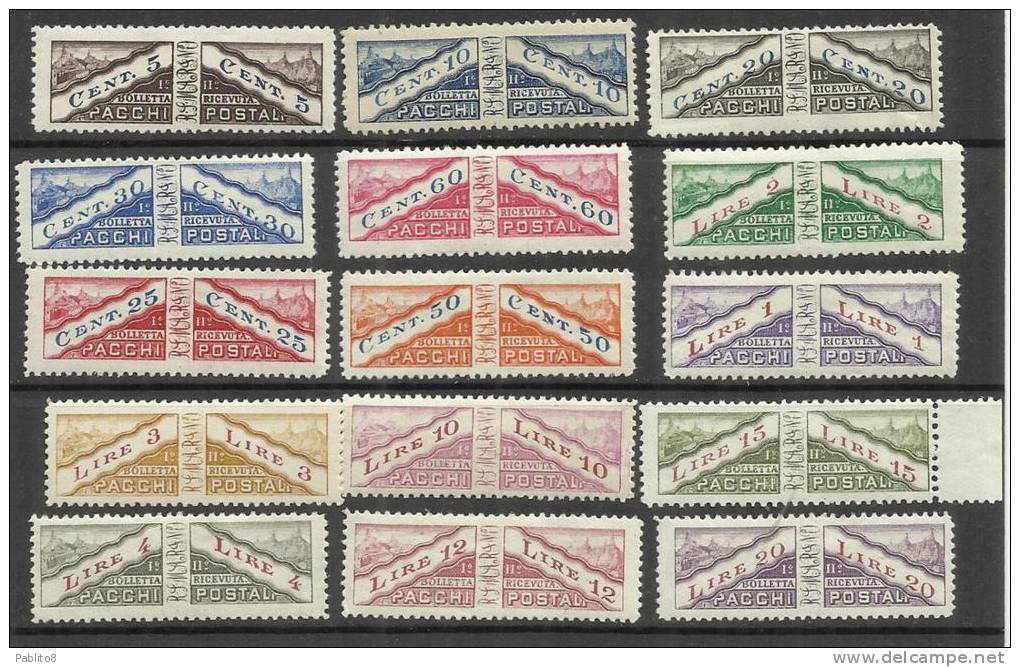 REPUBBLICA DI SAN MARINO 1928 PACCHI POSTALI NON DENTELLATI IN MEZZO PARCEL POST SERIE COMPLETA COMPLETE SET MNH - Parcel Post Stamps