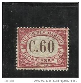 REPUBBLICA DI SAN MARINO 1924 SEGNATASSE POSTAGE DUE TASSE TAXE CENT. 60c MNH BEN CENTRATO - Postage Due