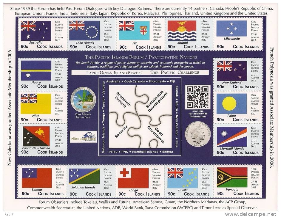 Cook Islands 2012 - Drapeaux Membres Forum Du Pacifique Sud - Feuillet 16v Neufs // Mnh Sheetlet - Stamps