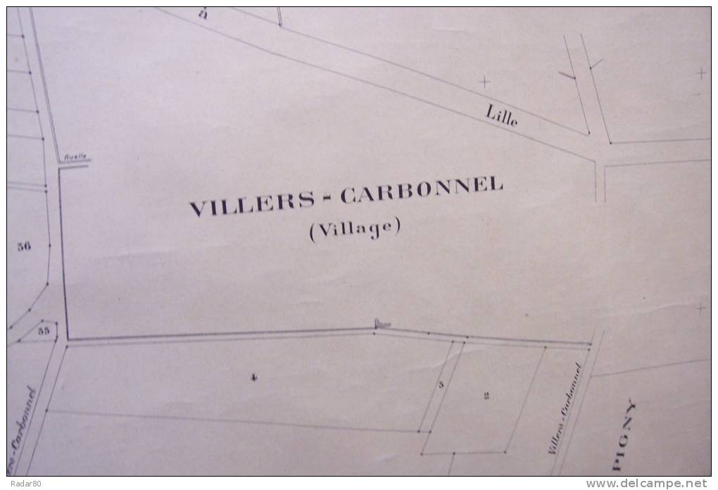 VILLERS-CARBONNEL.(somme) section Y.ancienne section B 1ère feuille,remembrée en 1921.Mr RIGAUX géomètre.