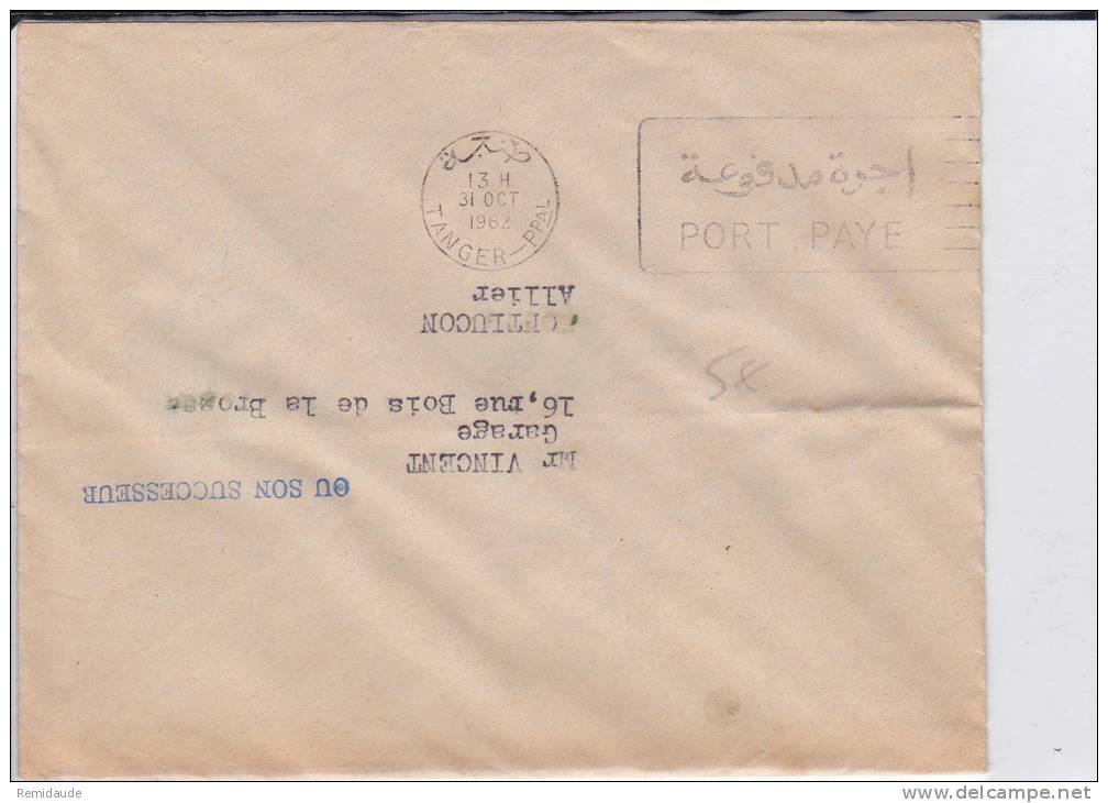 1962 - MAROC -  ENVELOPPE Avec MECA PORT PAYE De TANGER - Marokko (1956-...)